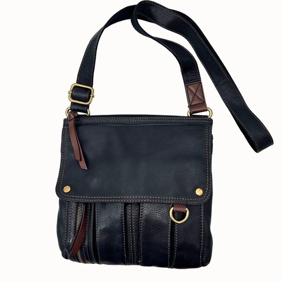 FOSSIL MORGAN TRAVELLER BLK PEBBLED LEATHER ORGANIZER CROSSBODY MESSENGER BAG - Picture 1 of 12